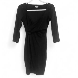 BEBE BLACK 3/4 SLEEVE V NECK BODYCON MINI DRESS SIZE SMALL
